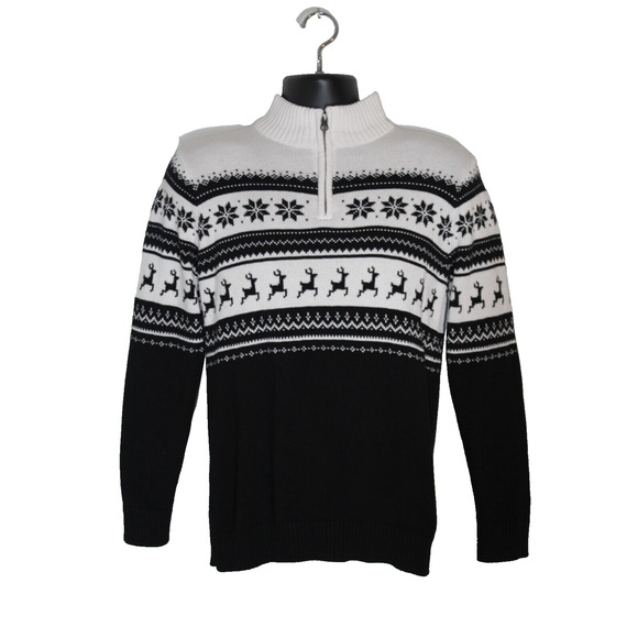 The Children's Place Boys XL Sz 14 Christmas Reindeer Sweater Zip Neck Pullover - Picture 1 of 7
